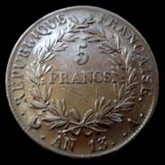 5 francs Napolon Empereur calendrier rvolutionnaire revers